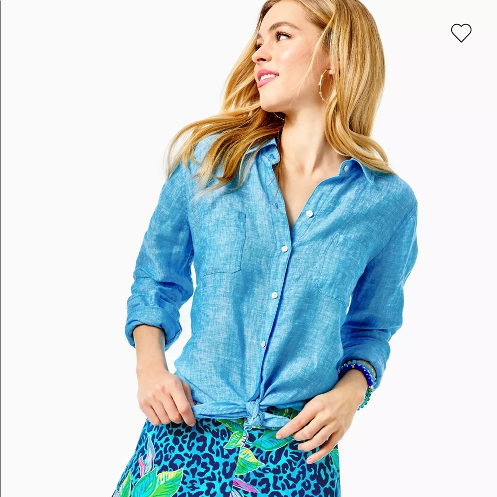 Lilly Pulitzer Sea View Linen Button Down Top